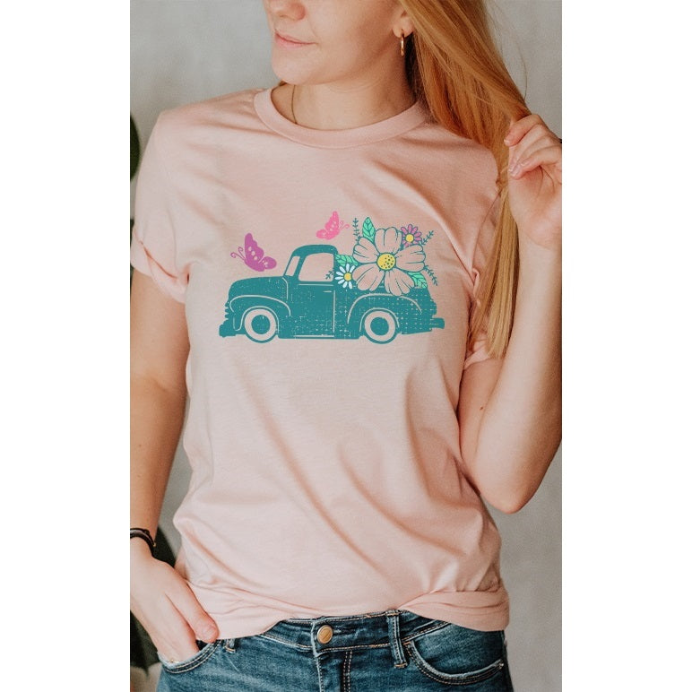 Floral Butterfly / Retro Truck Graphic Tee